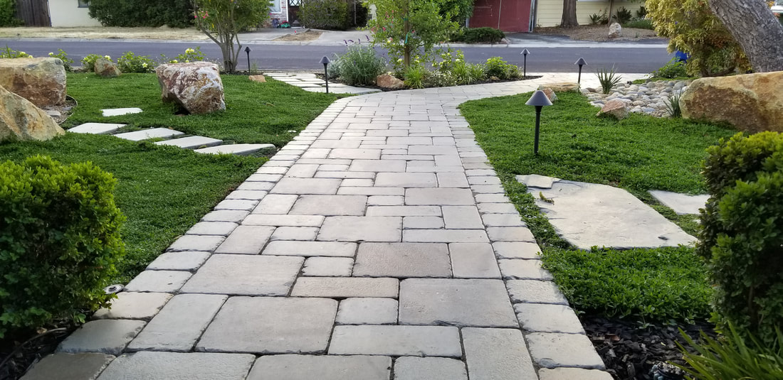 Interlocking Paver Driveway and Stepping Stones in a san jose front yard
