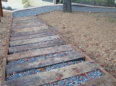 Wood and Gravel Stairs and Gravel Pathway